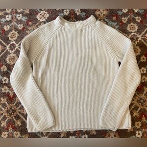 Quince Ivory Knit fisherman crew Sweater size large 100% organic cotton